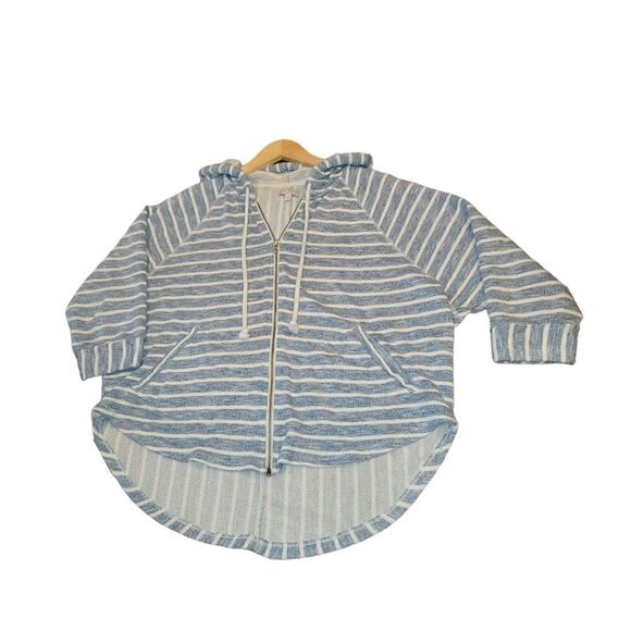 LUCKY BRAND Women's Striped French Terry Hooded Poncho Zip-up Jacket Top  M - Picture 5 of 14